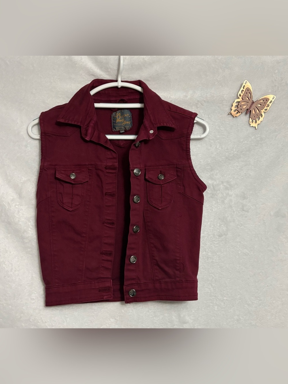 Lee Cooper Brand Women’s Denim Vest Jacket Burgundy Size S